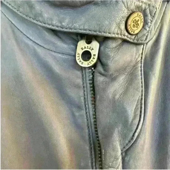 Bally Of Switzerland Vintage Gray/Blue Leather Jacket Size 42 US Large - Picture 6 of 14